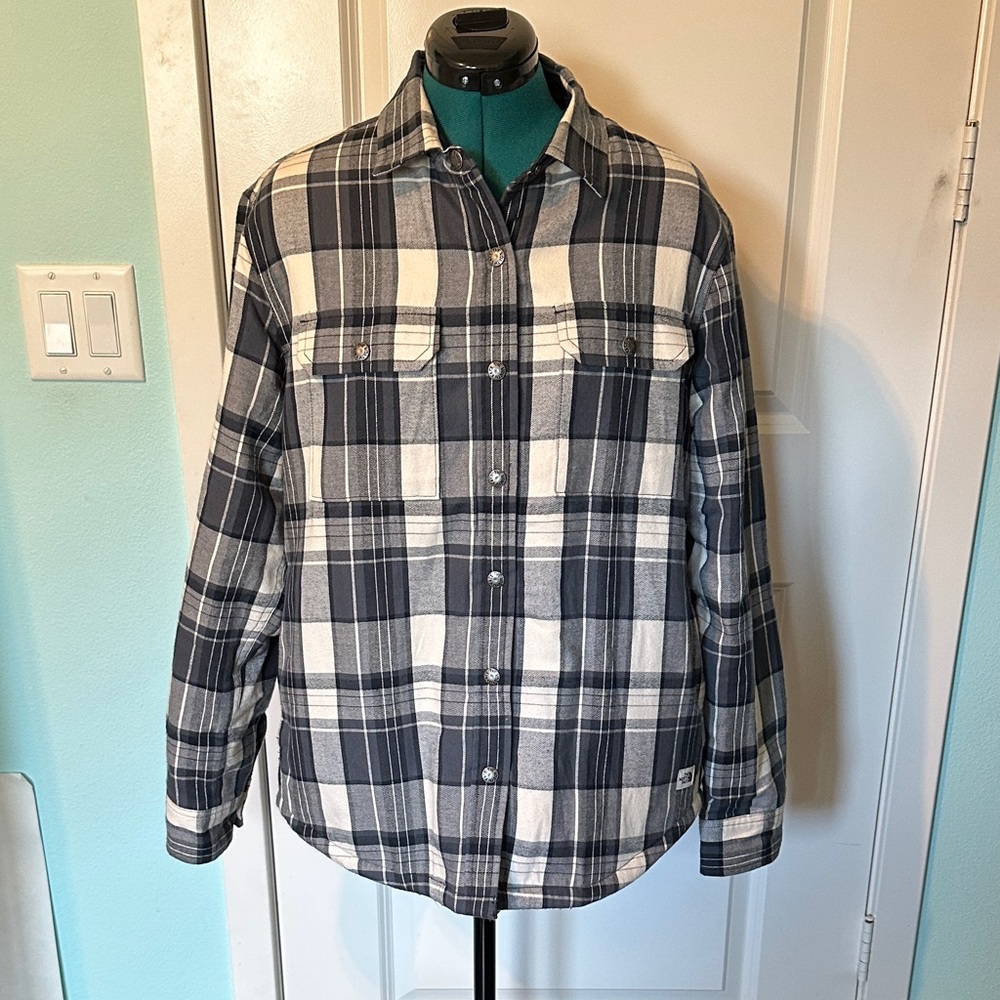The North Face woman’s Gray Plaid Sherpa Jacket